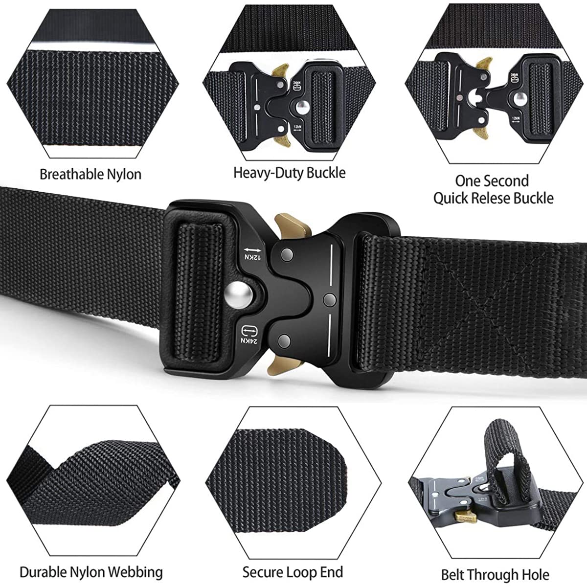 Taktische Gürtel für Männer im Militärstil, Arbeit, Wandern, Riggers Web Gun Belt mit strapazierfähiger Schnellverschluss-Metallschnalle